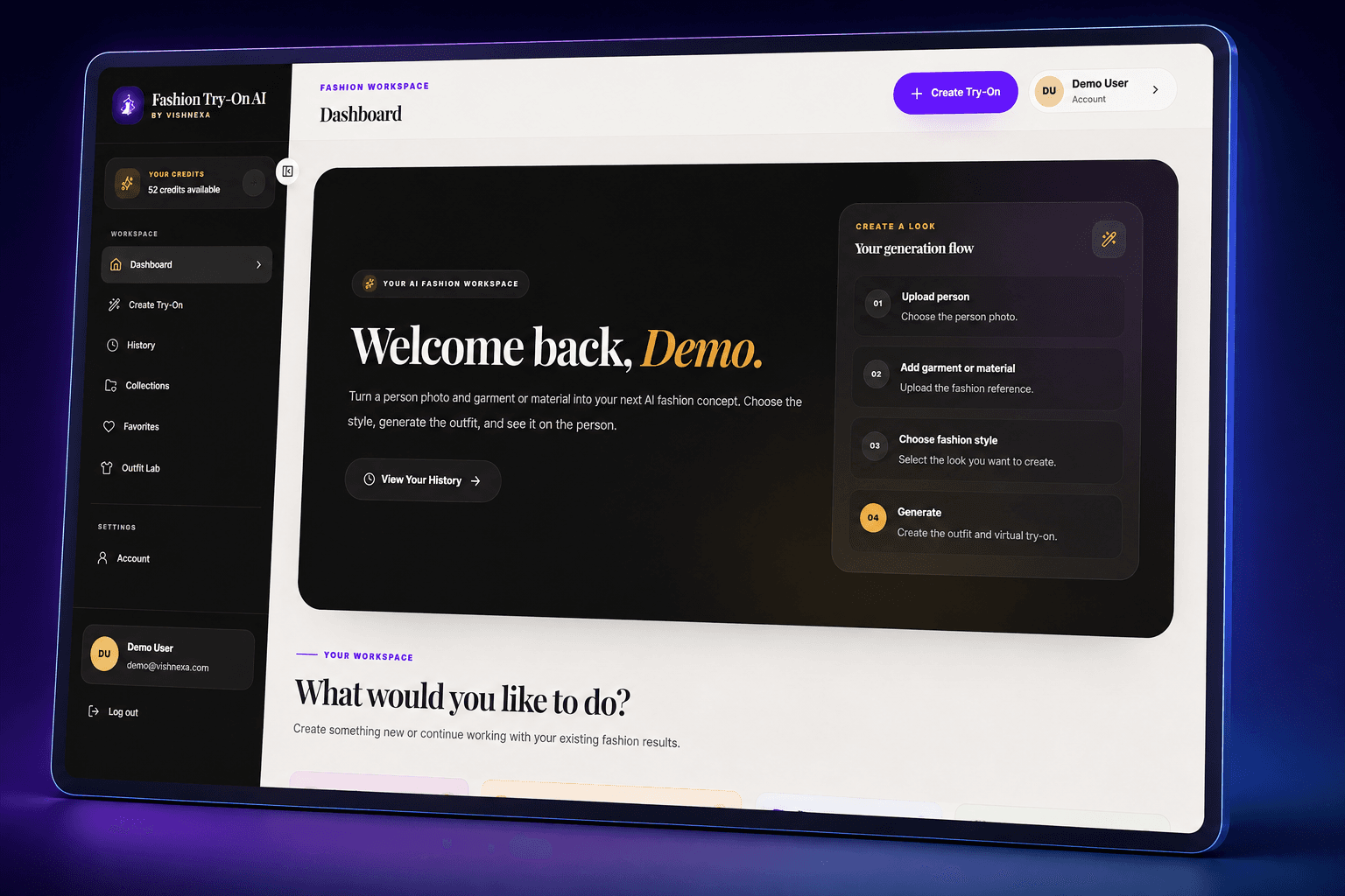 Fashion Try-On AI dashboard